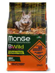 Monge Dog BWild Grain Free сухой беззерновой корм для взрослых собак всех пород с мясом утки и картофелем 2,5 кг
