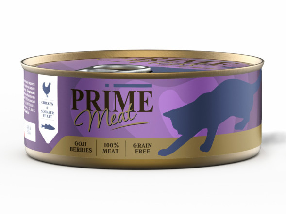 Prime Meat влажный корм для взрослых кошек филе курицы со скумбрией, в желе, в консервах - 100 г х 12 шт