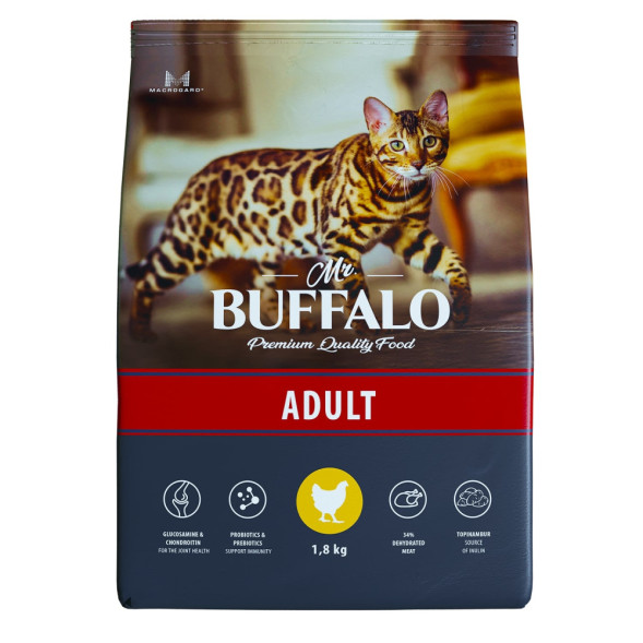 Mr.Buffalo Adult полнорационный сухой корм для взрослых котов и кошек с курицей - 1,8 кг