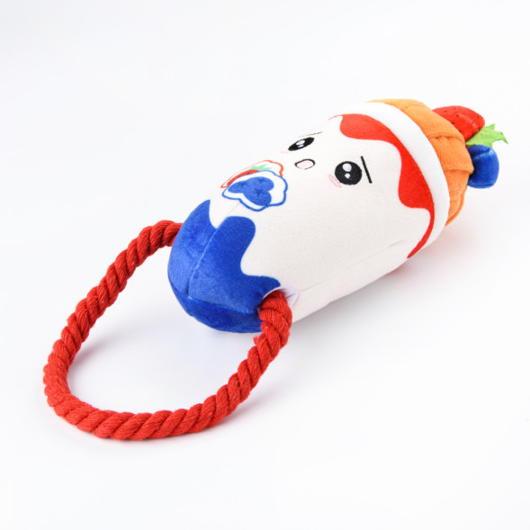 Mr.Kranch игрушка для собак Йогурт, плюшевая с канатиком и пищалкой, 19 см