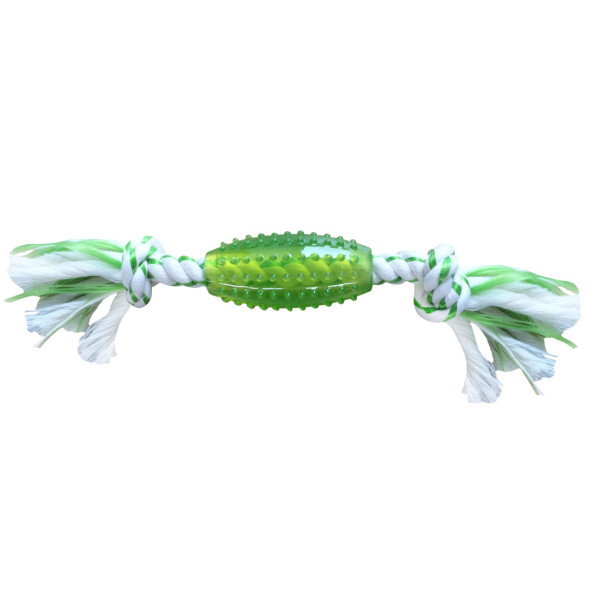Canine Clean игрушка для собак Регби с ароматом мяты, из синтетической резины с канатом, 25 см, зеленая