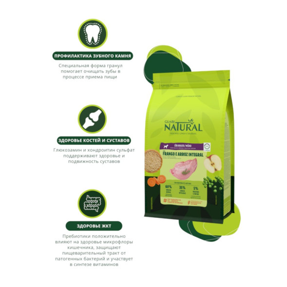 Guabi Natural Dog Adult cухой корм для взрослых собак средних пород, с цыпленком и коричневым рисом - 2,5 кг