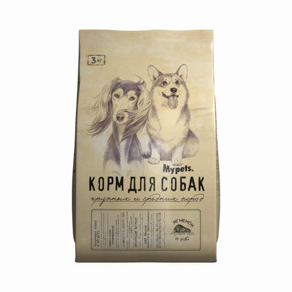 Mypets сухой корм для собак крупных и средних пород с ягненком и рисом - 3 кг