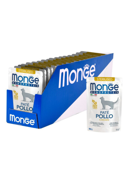 Monge Cat Monoprotein влажный корм для стерилизованных кошек с курицей в паучах 85 г (28 шт в уп)