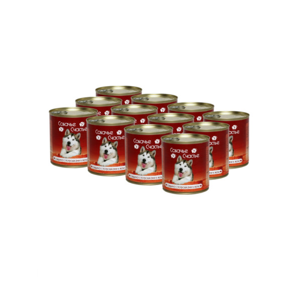 Собачье Счастье влажный корм для собак с говядиной и потрошками в желе, в консервах - 750 г х 12 шт