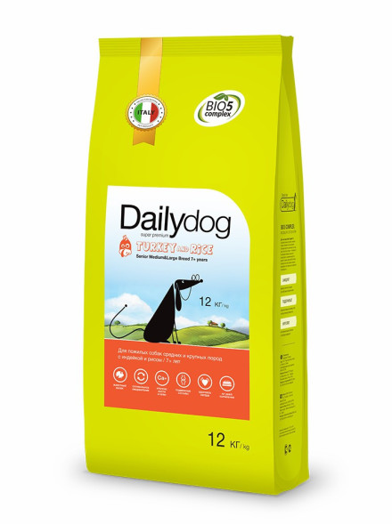 Сухой корм Dailydog Senior Medium&amp;amp;Large Breed для пожилых собак средних и крупных пород с индейкой и рисом - 12 кг