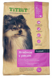 TiTBiT сухой корм для собак мелких и средних пород с ягненком и рисом - 1 кг