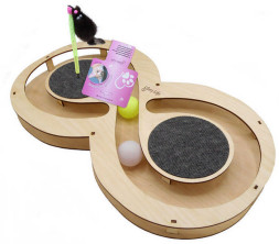 Glory Life игровой комплекс для кошек Восьмерка с шариками, игрушкой на пружине и когтеточкой из ковра, 49х27х3,6 см