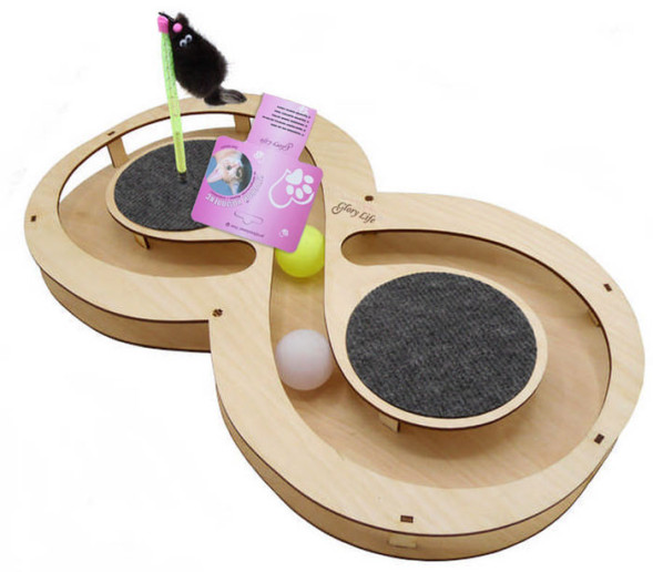 Glory Life игровой комплекс для кошек Восьмерка с шариками, игрушкой на пружине и когтеточкой из ковра, 49х27х3,6 см
