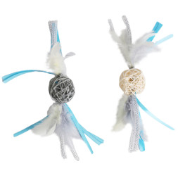 Petpark игрушка для кошек Плетёные мячики с перьями, 2 шт