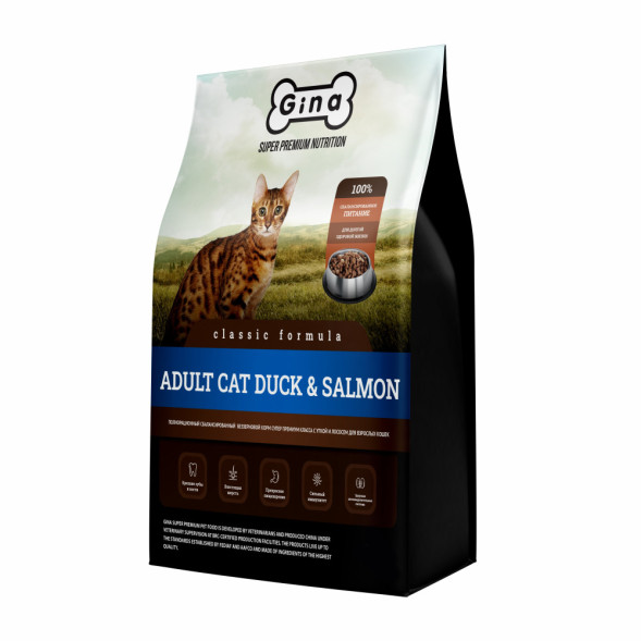 Gina Classic GF Cat Duck &amp;amp; Salmon сухой беззерновой корм для взрослых кошек с уткой и лососем - 3 кг