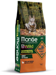Monge Dog BWild Grain Free сухой беззерновой корм для взрослых собак всех пород с мясом утки и картофелем 12 кг