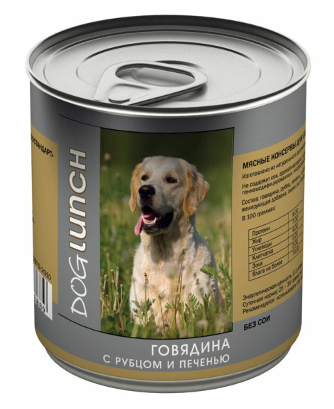 Dog Lunch влажный корм для взрослых собак с говядиной, рубцом и печенью в желе, в консервах - 750 г х 12 шт