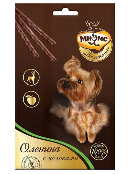 Мнямс Деликатес лакомые палочки для собак с олениной и яблоком 13,5 см - 3х11 г