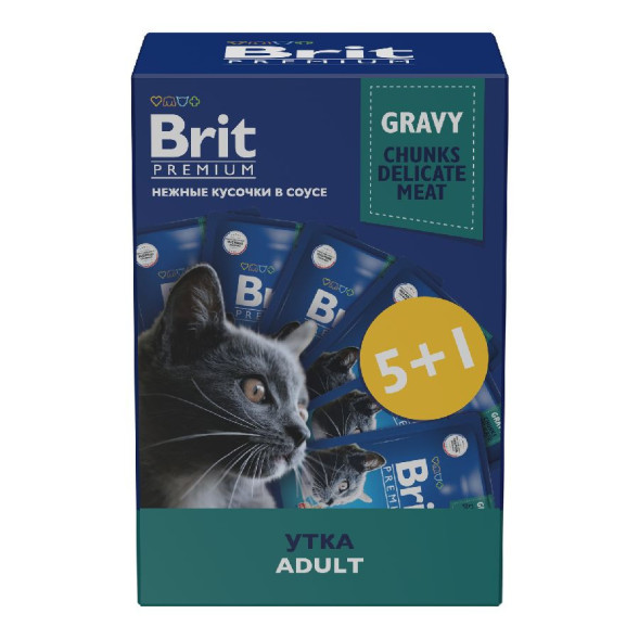 Brit Premium набор паучей для взрослых кошек с уткой кусочки в соусе - 85 г х 5+1 шт