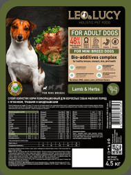 LEO&amp;amp;LUCY сухой холистик корм для взрослых собак мелких пород с ягненком и травами - 4,5 кг