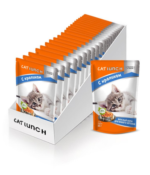 Cat Lunch влажный корм для котят кусочки в желе с кроликом, в паучах - 85 г х 24 шт