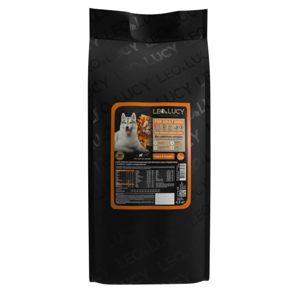 LEO&amp;amp;LUCY сухой холистик корм для взрослых собак средних пород с кроликом и тыквой - 4,5 кг