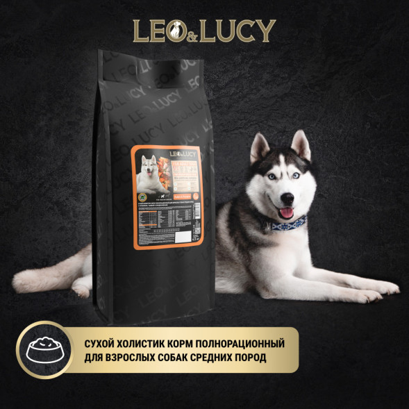 LEO&amp;amp;LUCY сухой холистик корм для взрослых собак средних пород с кроликом и тыквой - 4,5 кг