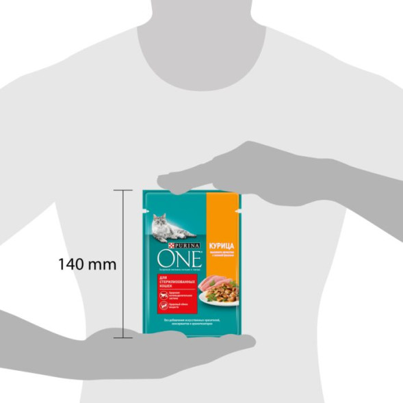 Влажный корм Purina ONE для стерилизованных кошек, с курицей и зеленой фасолью 26x75г