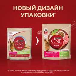 Сухой корм Purina ONE МИНИ Здоровый вес для собак мелких пород, склонных к набору веса сnbsp; индейкой и с рисом 600г