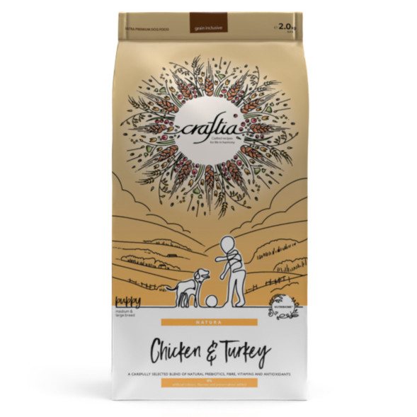 Craftia Natura сухой корм для щенков средних и крупных пород с курицей и индейкой - 2 кг