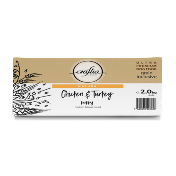 Craftia Natura сухой корм для щенков средних и крупных пород с курицей и индейкой - 2 кг