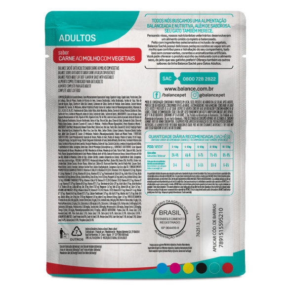 Balance Cat паучи для кошек с говядиной в соусе, с морковью и горошком - 85 г x 18 шт