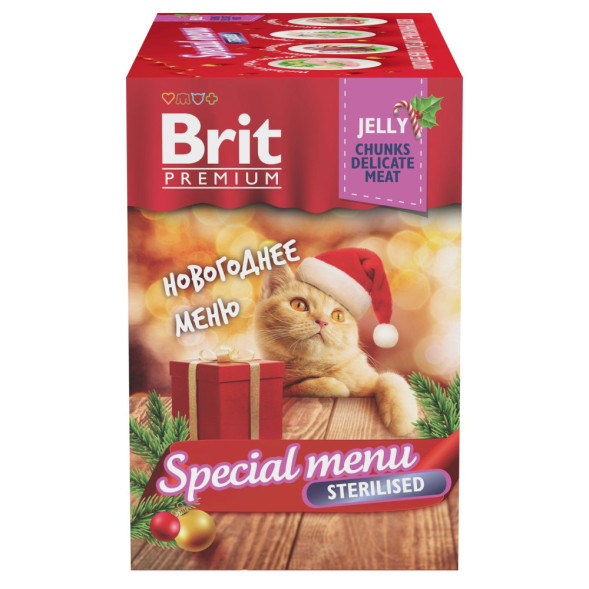 Brit Premium Особые меню влажный корм для взрослых стерилизованных кошек в паучах, Особое меню в желе - 85 г х 14 шт
