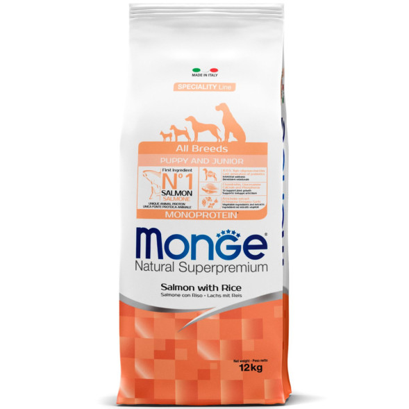 Monge Dog Speciality Puppy &amp;amp; Junior сухой корм для щенков всех пород с лососем и рисом - 12 кг