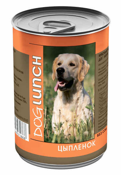 Dog Lunch влажный корм для взрослых собак с цыпленком в желе, в консервах - 410 г х 12 шт