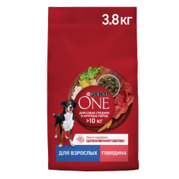 Сухой корм для собак Purina ONE для средних и крупных пород с говядиной и рисом 3,8 кг