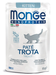 Monge Cat Monoprotein влажный корм для котят с форелью в паучах 85 г (28 шт в уп)