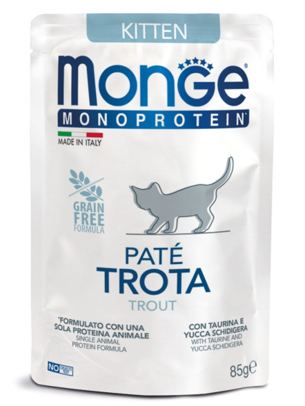 Monge Cat Monoprotein влажный корм для котят с форелью в паучах 85 г (28 шт в уп)