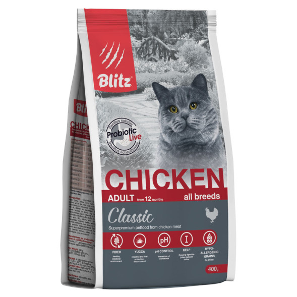 Blitz Classic Adult Cats Chicken сухой корм для взрослых кошек, с курицей - 400 г