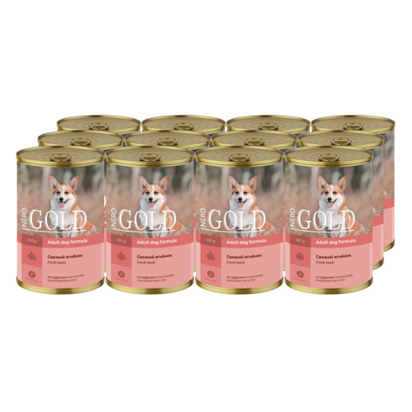 Nero Gold консервы для собак с ягненком, кусочки в желе - 415 г х 12 шт