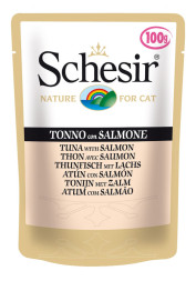 Schesir Cat Adult влажный корм для взрослых кошек с тунцом и лососем в паучах - 100 г х 20 шт