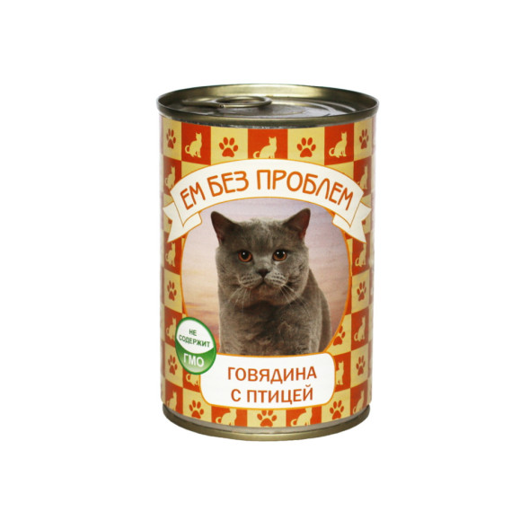 Ем без проблем влажный корм для кошек с говядиной и птицей, в консервах - 410 г х 20 шт