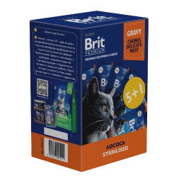 Brit Premium набор паучей для взрослых стерилизованных кошек с лососем кусочки в соусе - 85 г х 5+1 шт