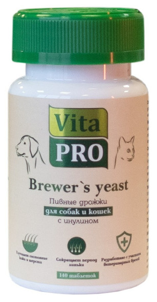 Vita Pro Brewers Yeast пивные дрожжи для собак и кошек с инулином - 140 таблеток