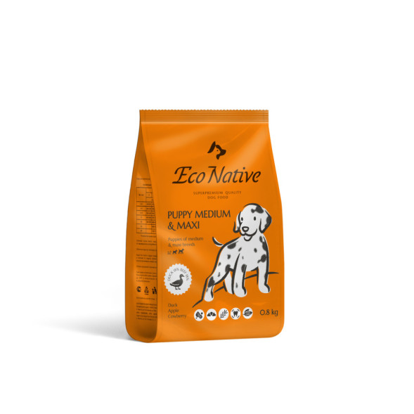 Eco Native сухой корм для щенков средних и крупных пород, с мясом мускусной утки - 800 г