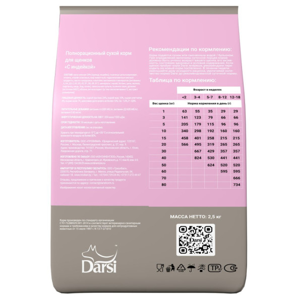 Darsi Puppy All Breeds сухой корм для щенков всех пород с индейкой - 2,5 кг