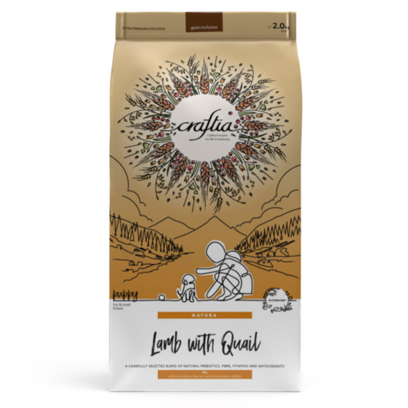 Craftia Natura сухой корм для щенков миниатюрных и мелких пород с ягненком и перепелкой - 2 кг