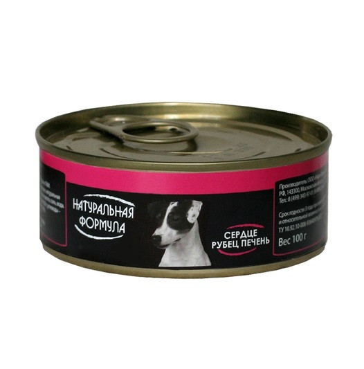 Натуральная формула влажный корм для собак с сердцем, рубцом и печенью, в консервах - 100 г х 24 шт