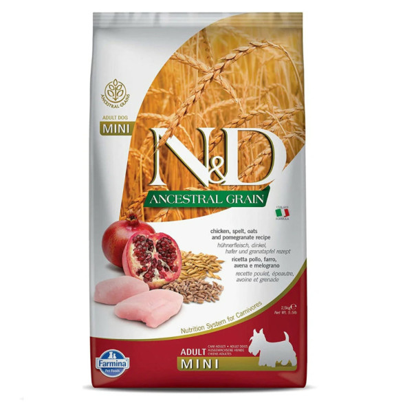 Farmina N&amp;amp;D Ancestral Grain Dog Chicken, Spelt, Oats And Pomegranate Adult сухой низкозерновой корм для взрослых собак мелких пород с курицей и гранатом - 2,5 кг