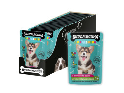 ВКУСМЯСИНА влажный корм для щенков, кусочки с телятиной в соусе, в паучах - 85 г х 30 шт