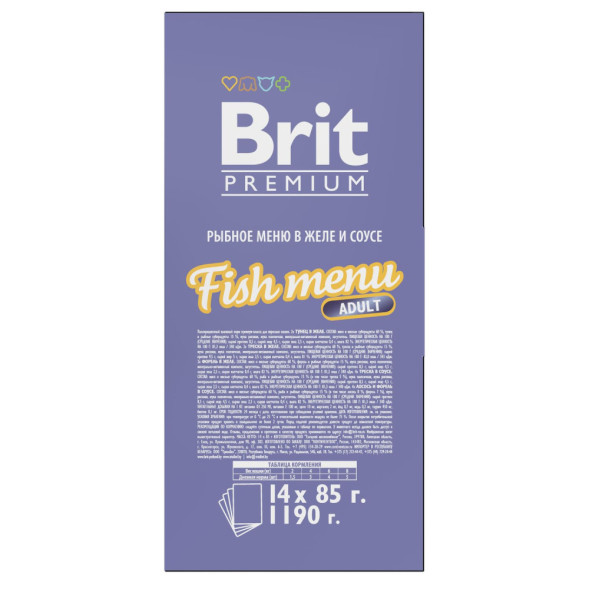 Brit Premium Особые меню влажный корм для взрослых кошек в паучах, Рыбное меню в соусе и желе - 85 г х 14 шт