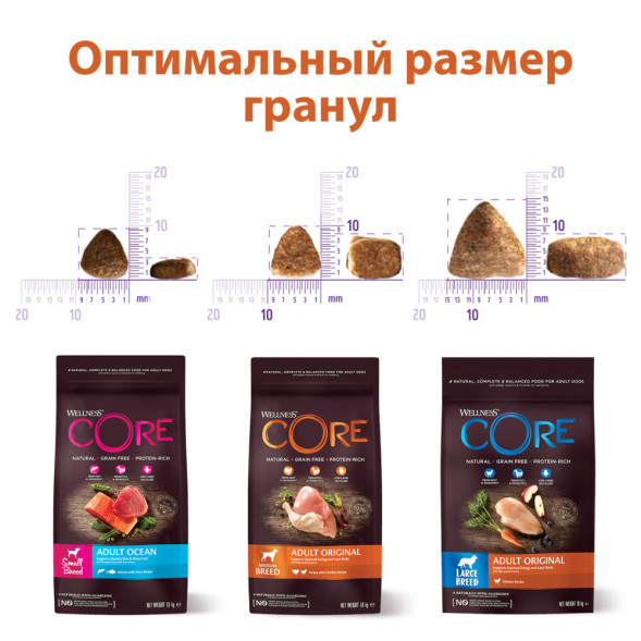 Wellness Core сухой корм для взрослых собак средних пород с индейкой и курицей 1,8 кг