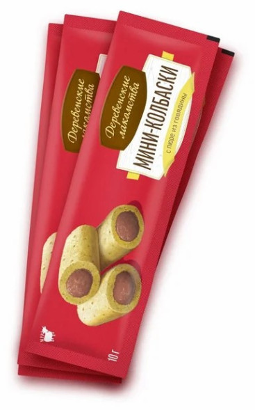 Деревенские лакомства мини-колбаски для кошек с пюре из говядины - 10 г х 4 шт