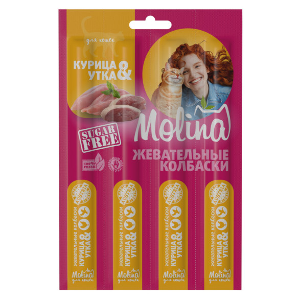Molina Жевательные колбаски для кошек с курицей и уткой 20 г